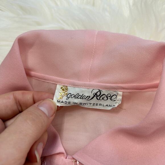 GOLDEN ROSE Vintage Top Sheer Pink Embroidered Romantic Feminine Ethereal Fairy - Picture 6 of 8